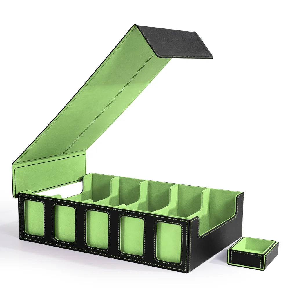 Trading Card Storage Box with Commander Display Dice Tray,5-Row Deck Case with Removable Lid,3900+ Card Deck Box for TCG Card