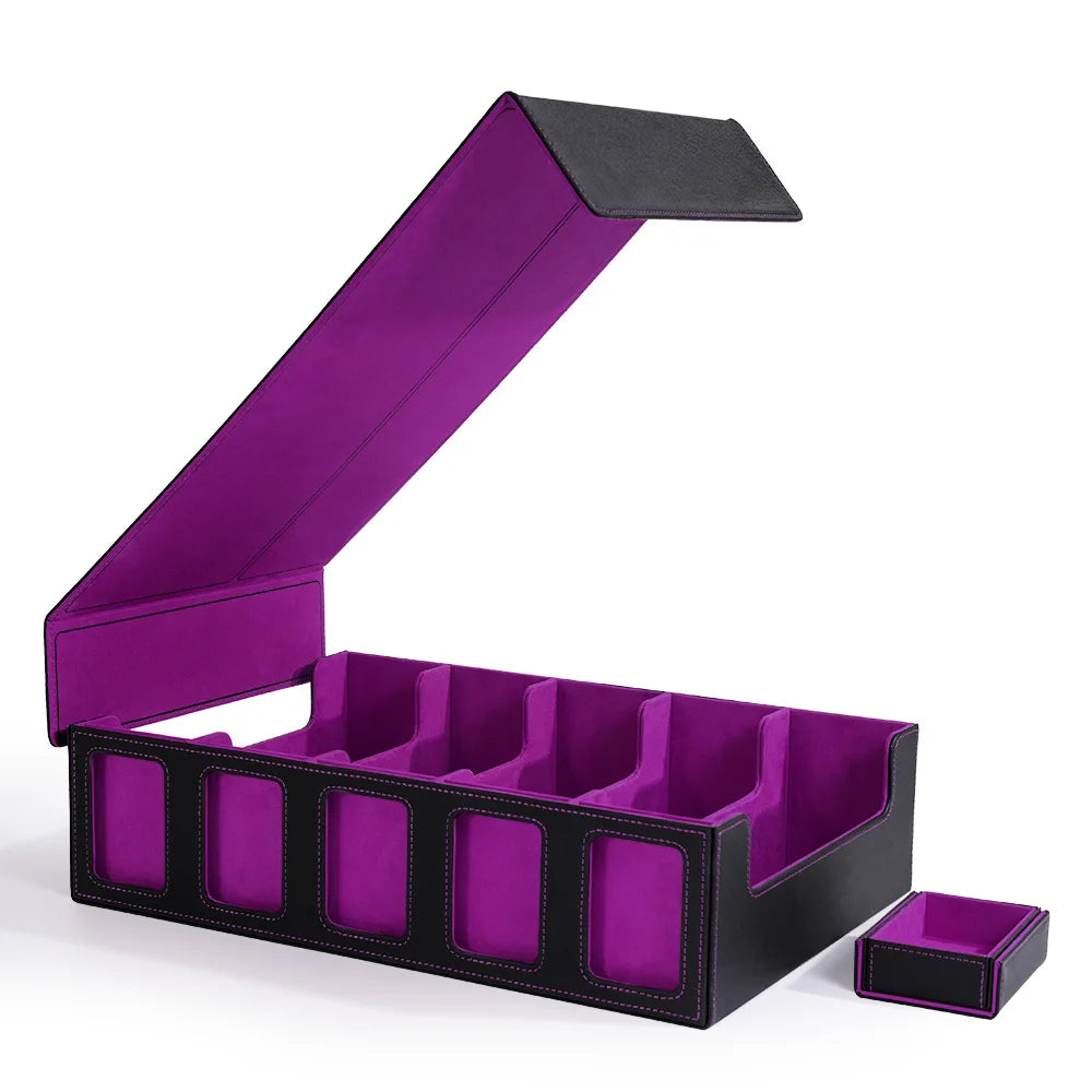 Trading Card Storage Box with Commander Display Dice Tray,5-Row Deck Case with Removable Lid,3900+ Card Deck Box for TCG Card