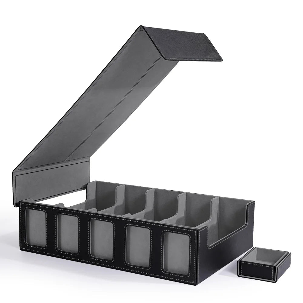 Trading Card Storage Box with Commander Display Dice Tray,5-Row Deck Case with Removable Lid,3900+ Card Deck Box for TCG Card