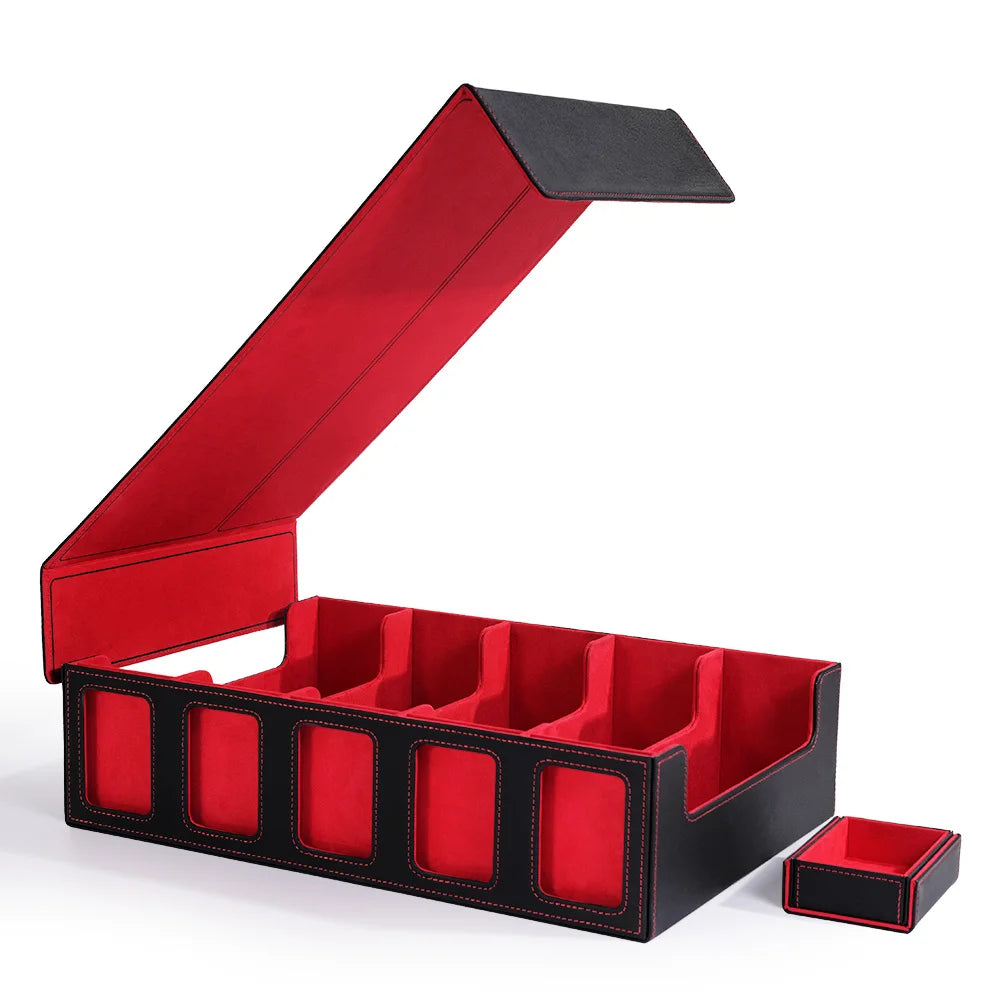 Trading Card Storage Box with Commander Display Dice Tray,5-Row Deck Case with Removable Lid,3900+ Card Deck Box for TCG Card