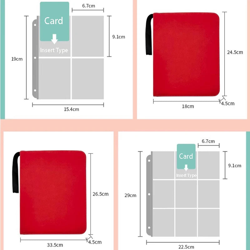 Sports Card Holder 4/9 Pockets Premium Zip Trading Card Case Collector's Card Holder Can Be Used To Collect Organise Game Cards